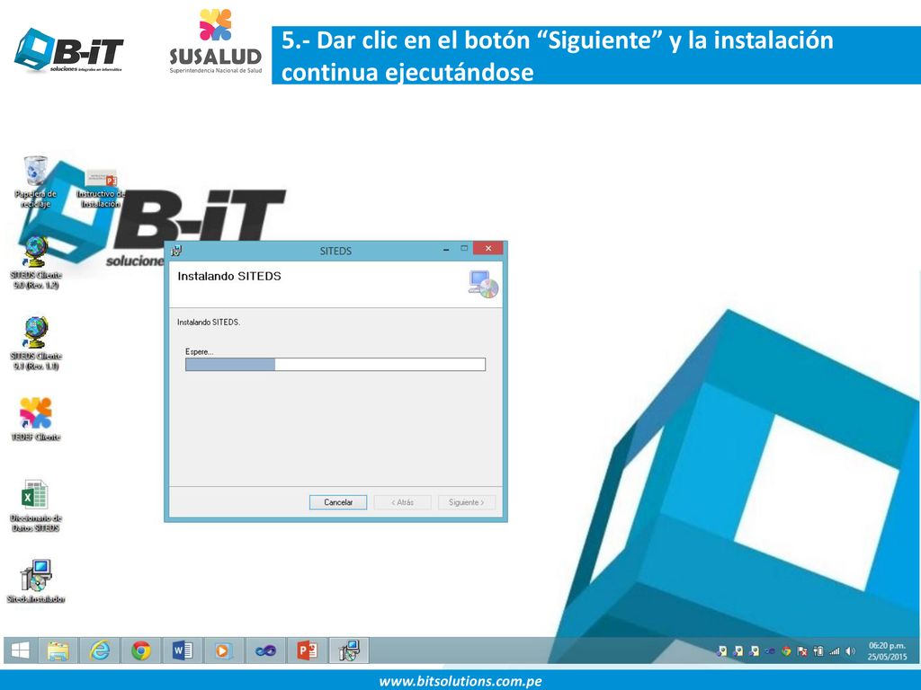 5.- Dar clic en el botón Siguiente y la instalación continua ejecutándose