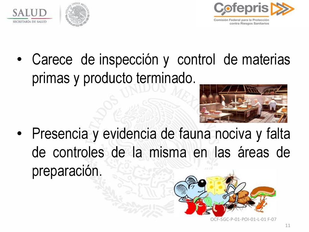 Carece de inspección y control de materias primas y producto terminado.