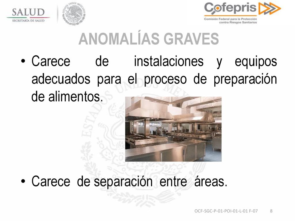 ANOMALÍAS GRAVES Carece de instalaciones y equipos adecuados para el proceso de preparación de alimentos.