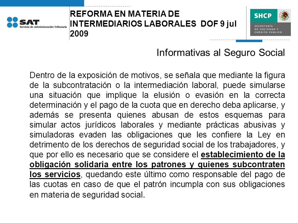 REFORMA EN MATERIA DE INTERMEDIARIOS LABORALES DOF 9 jul 2009