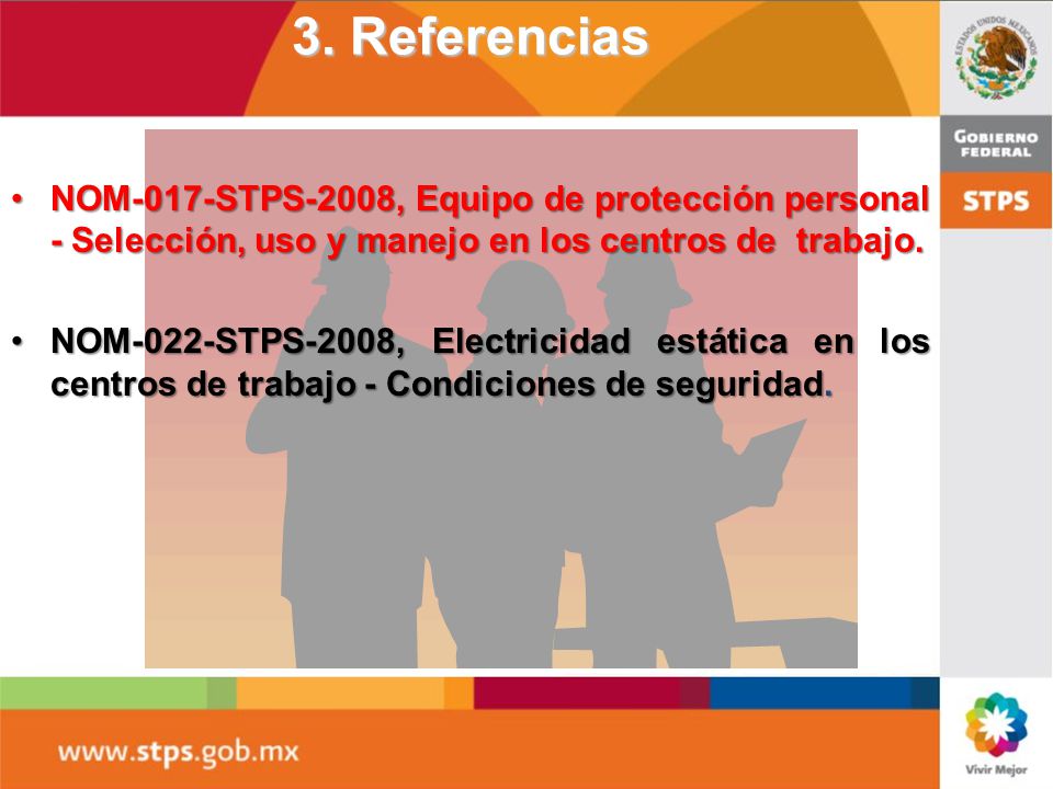 3. Referencias NOM-017-STPS-2008, Equipo de protección personal - Selección, uso y manejo en los centros de trabajo.