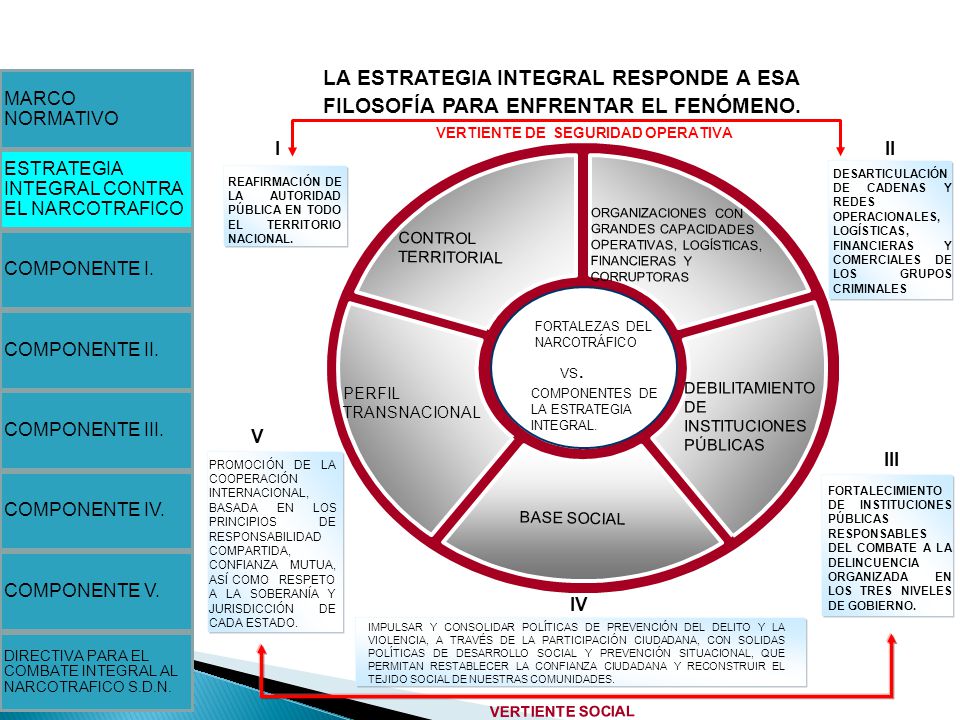MARCO NORMATIVO. LA ESTRATEGIA INTEGRAL RESPONDE A ESA FILOSOFÍA PARA ENFRENTAR EL FENÓMENO. VERTIENTE DE SEGURIDAD OPERATIVA.