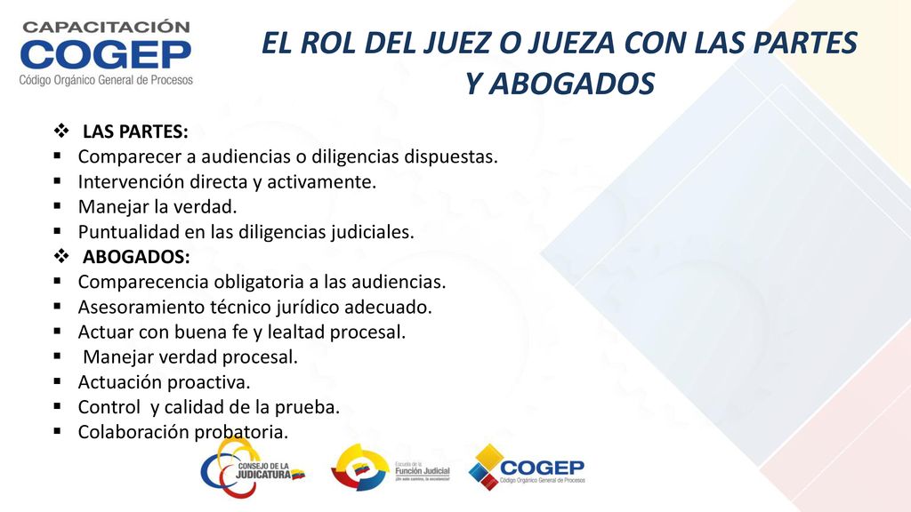 EL ROL DEL JUEZ O JUEZA CON LAS PARTES Y ABOGADOS