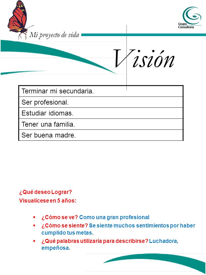 Visión Terminar mi secundaria. Ser profesional. Estudiar idiomas.