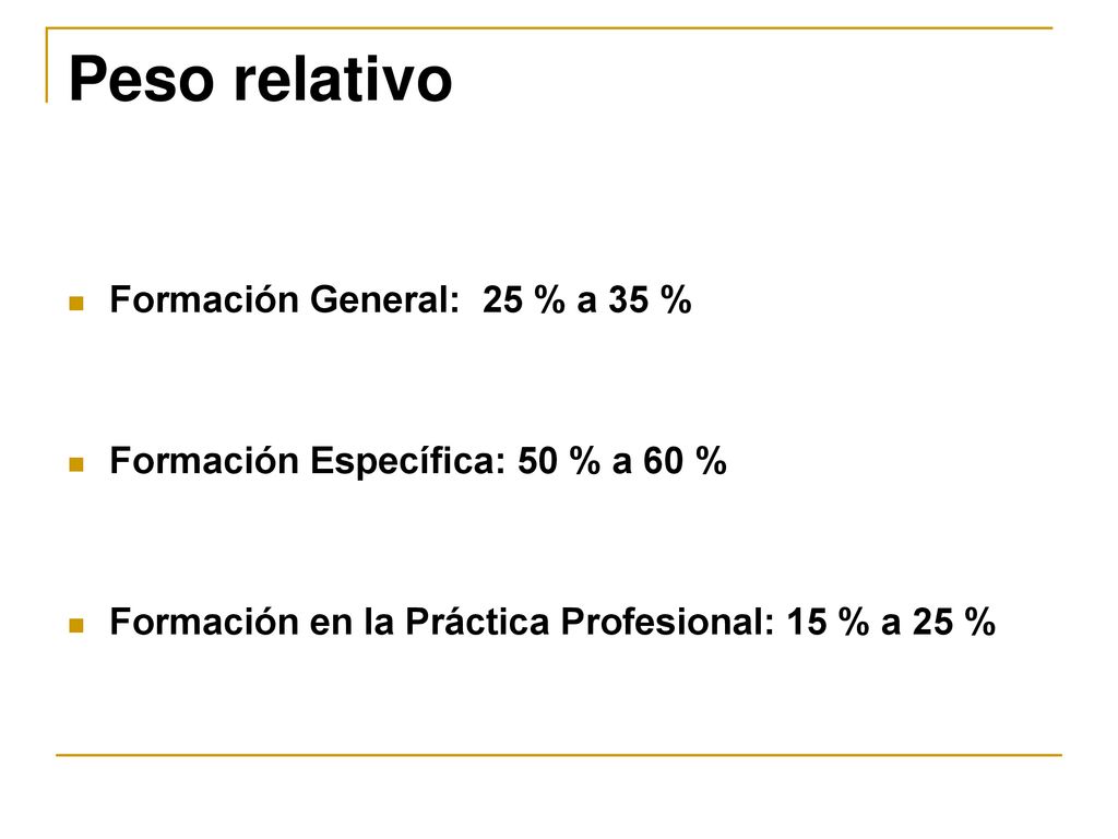 Peso relativo Formación General: 25 % a 35 %