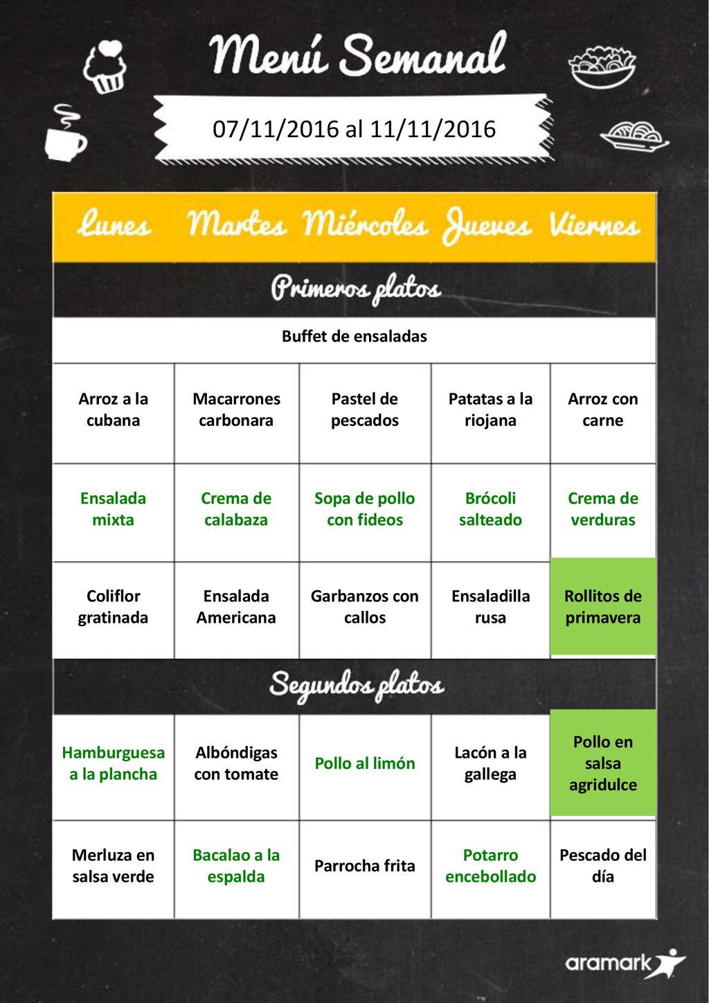 07/11/2016 al 11/11/2016 Buffet de ensaladas Arroz a la cubana