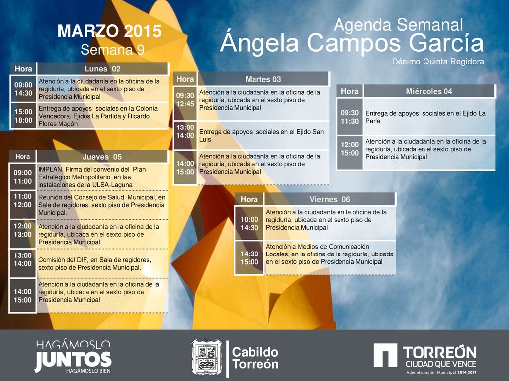 Ángela Campos García Agenda Semanal MARZO 2015 Semana 9 Cabildo