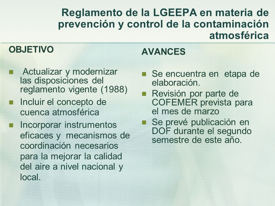 Reglamento de la LGEEPA en materia de prevención y control de la contaminación atmosférica