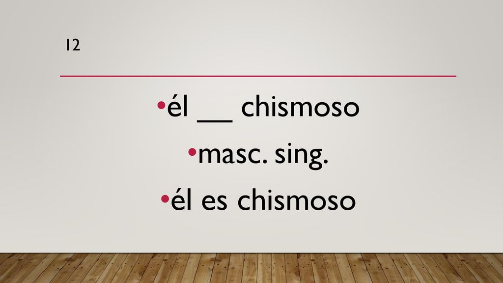 12 él __ chismoso masc. sing. él es chismoso