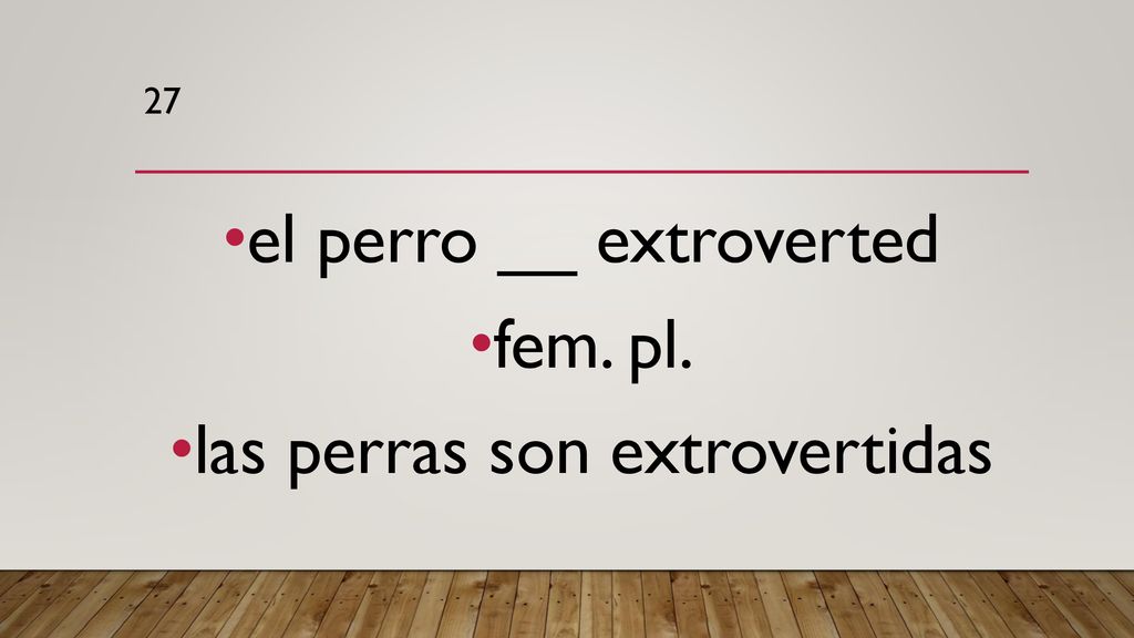 el perro __ extroverted fem. pl. las perras son extrovertidas