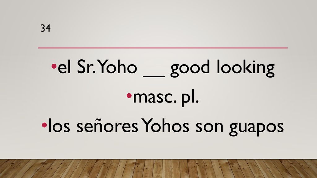 el Sr. Yoho __ good looking masc. pl. los señores Yohos son guapos