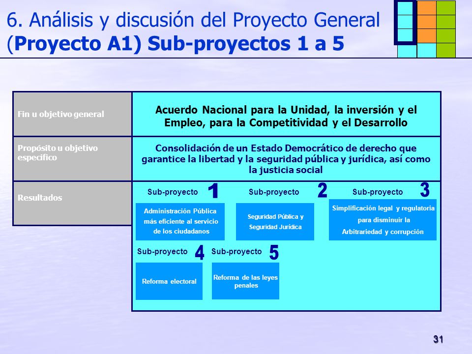 6. Análisis y discusión del Proyecto General (Proyecto A1) Sub-proyectos 1 a 5