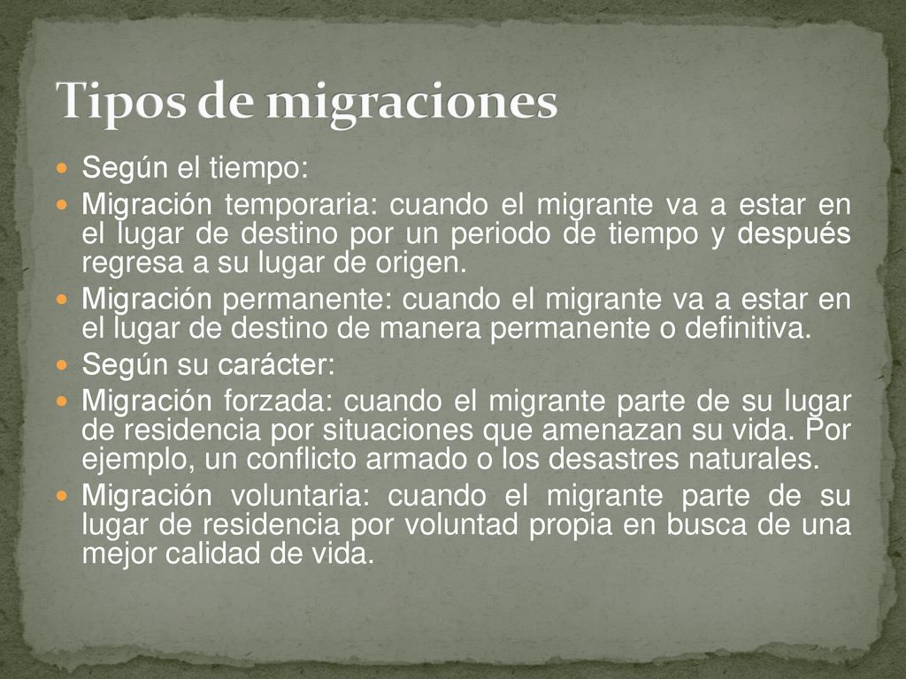 Tipos de migraciones Según el tiempo: