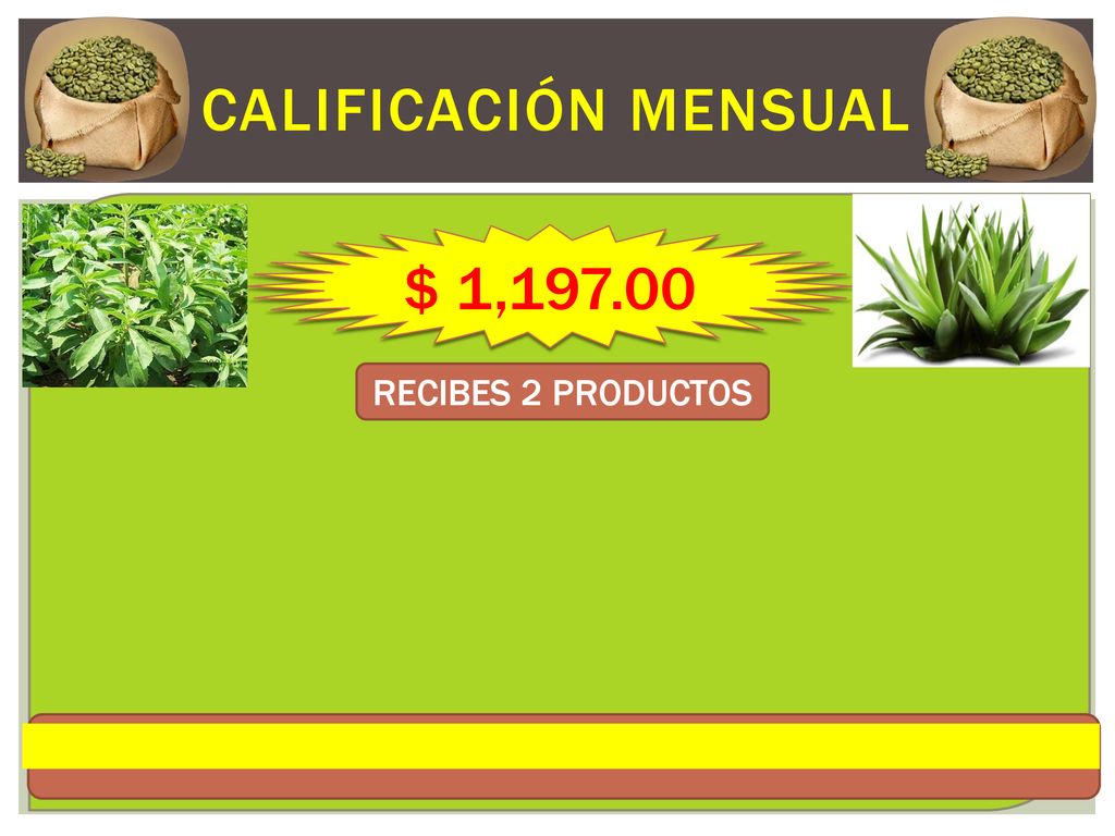 CALIFICACIÓN MENSUAL $ 1, RECIBES 2 PRODUCTOS