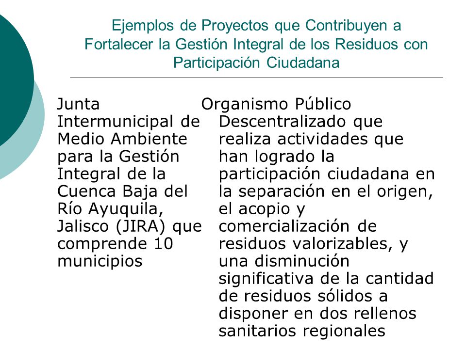 Ejemplos de Proyectos que Contribuyen a Fortalecer la Gestión Integral de los Residuos con Participación Ciudadana