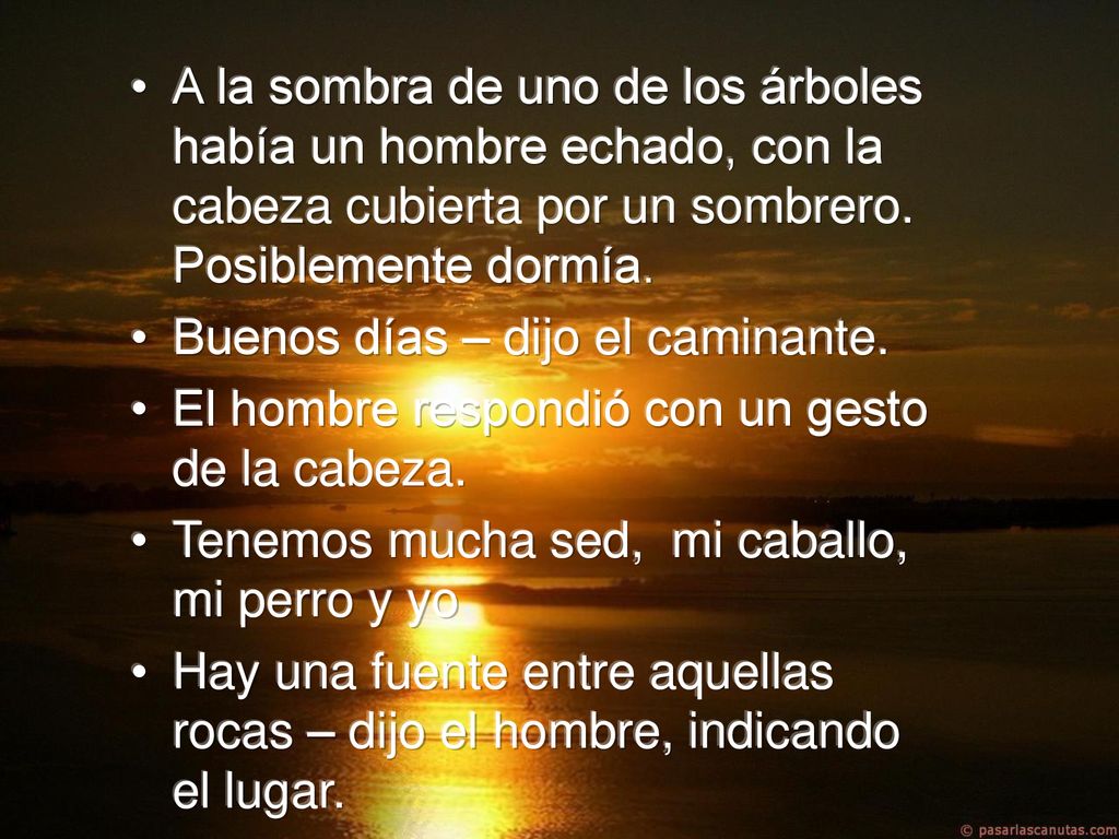 A la sombra de uno de los árboles había un hombre echado, con la cabeza cubierta por un sombrero. Posiblemente dormía.