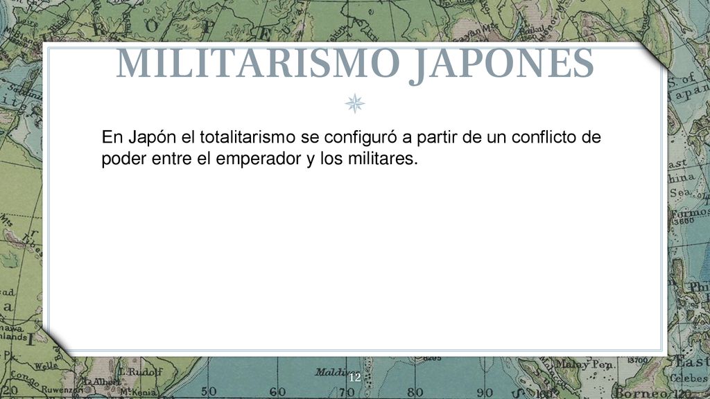 MILITARISMO JAPONES En Japón el totalitarismo se configuró a partir de un conflicto de poder entre el emperador y los militares.