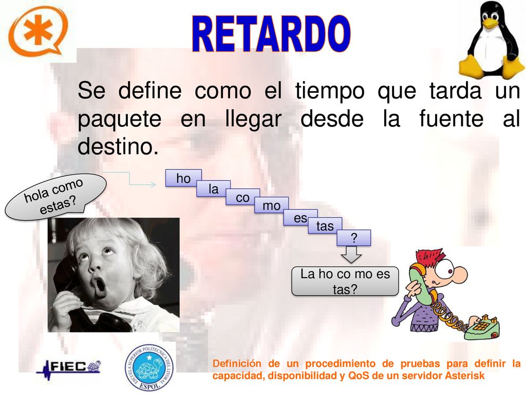 RETARDO Se define como el tiempo que tarda un paquete en llegar desde la fuente al destino. ho. hola como estas