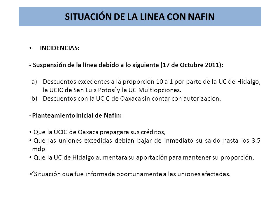 SITUACIÓN DE LA LINEA CON NAFIN