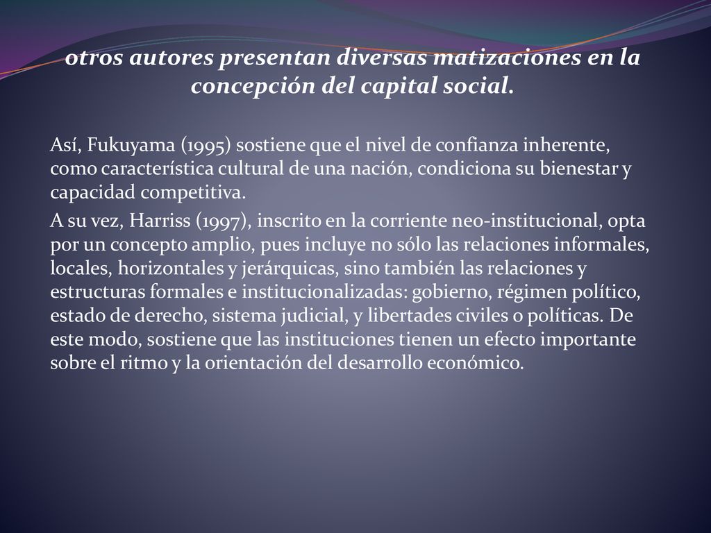 otros autores presentan diversas matizaciones en la concepción del capital social.