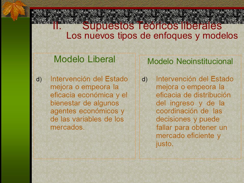 Supuestos Teóricos liberales Los nuevos tipos de enfoques y modelos