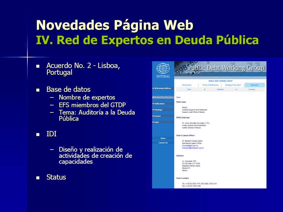 Novedades Página Web IV. Red de Expertos en Deuda Pública