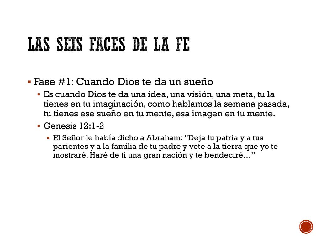 Las Seis Faces de la FE Fase #1: Cuando Dios te da un sueño