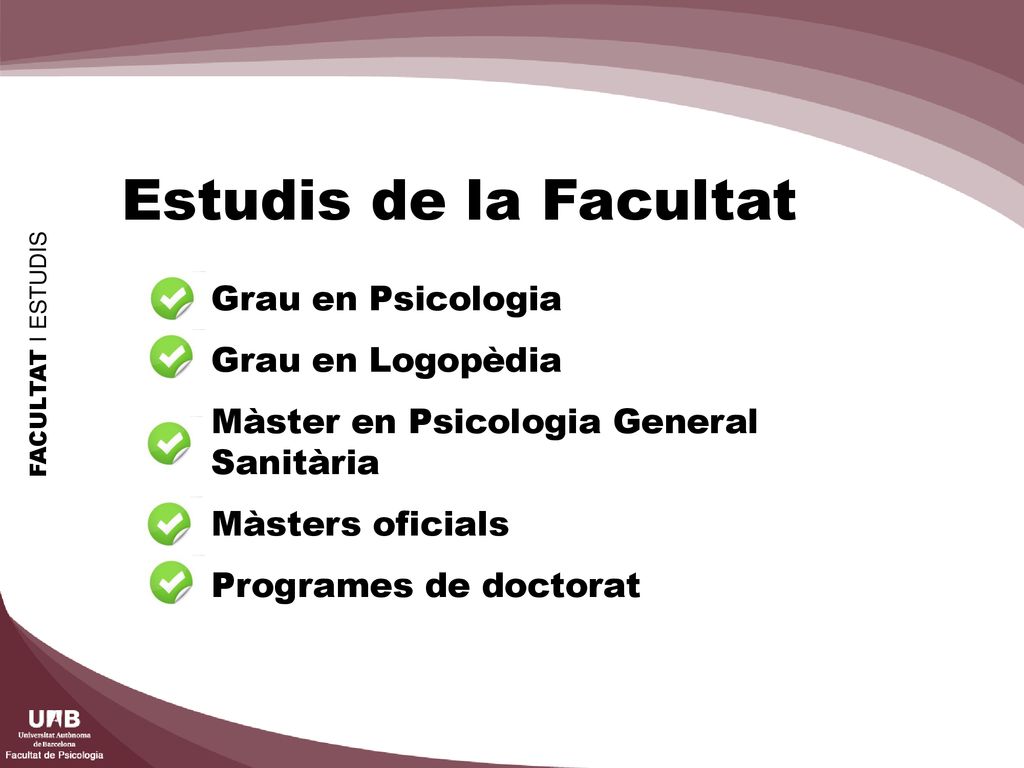 Estudis de la Facultat Grau en Psicologia Grau en Logopèdia