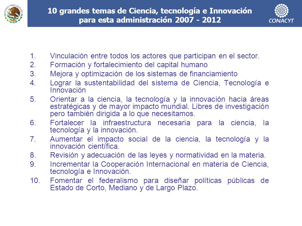 10 grandes temas de Ciencia, tecnología e Innovación para esta administración