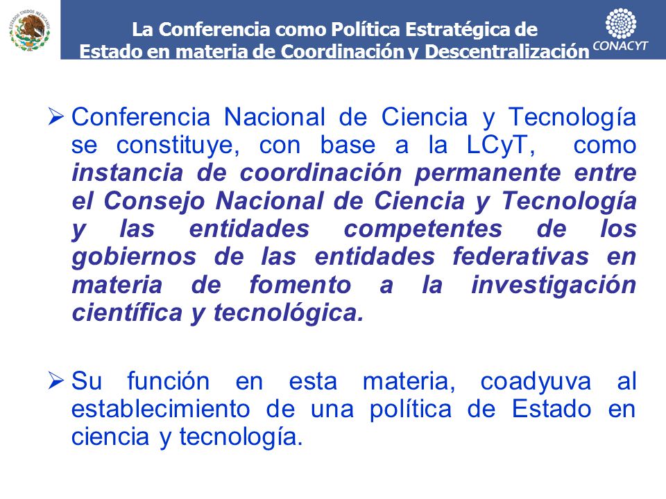 La Conferencia como Política Estratégica de Estado en materia de Coordinación y Descentralización