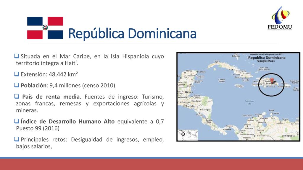 República Dominicana Situada en el Mar Caribe, en la Isla Hispaniola cuyo territorio integra a Haití.