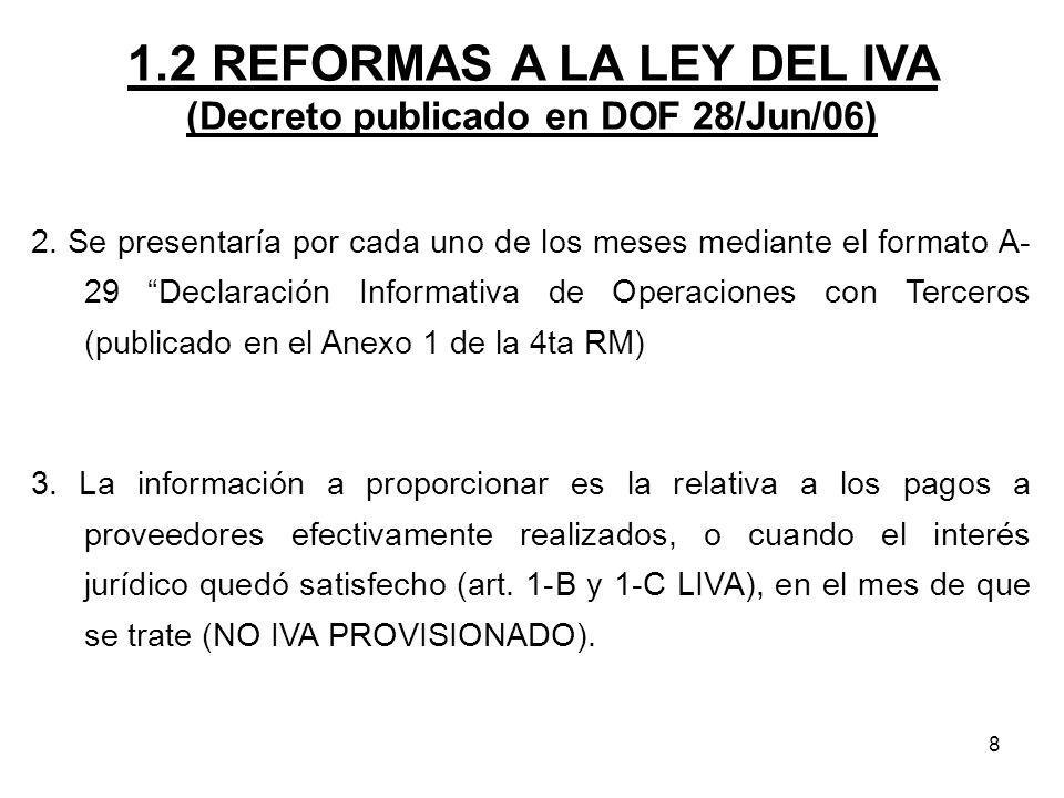 1.2 REFORMAS A LA LEY DEL IVA (Decreto publicado en DOF 28/Jun/06)