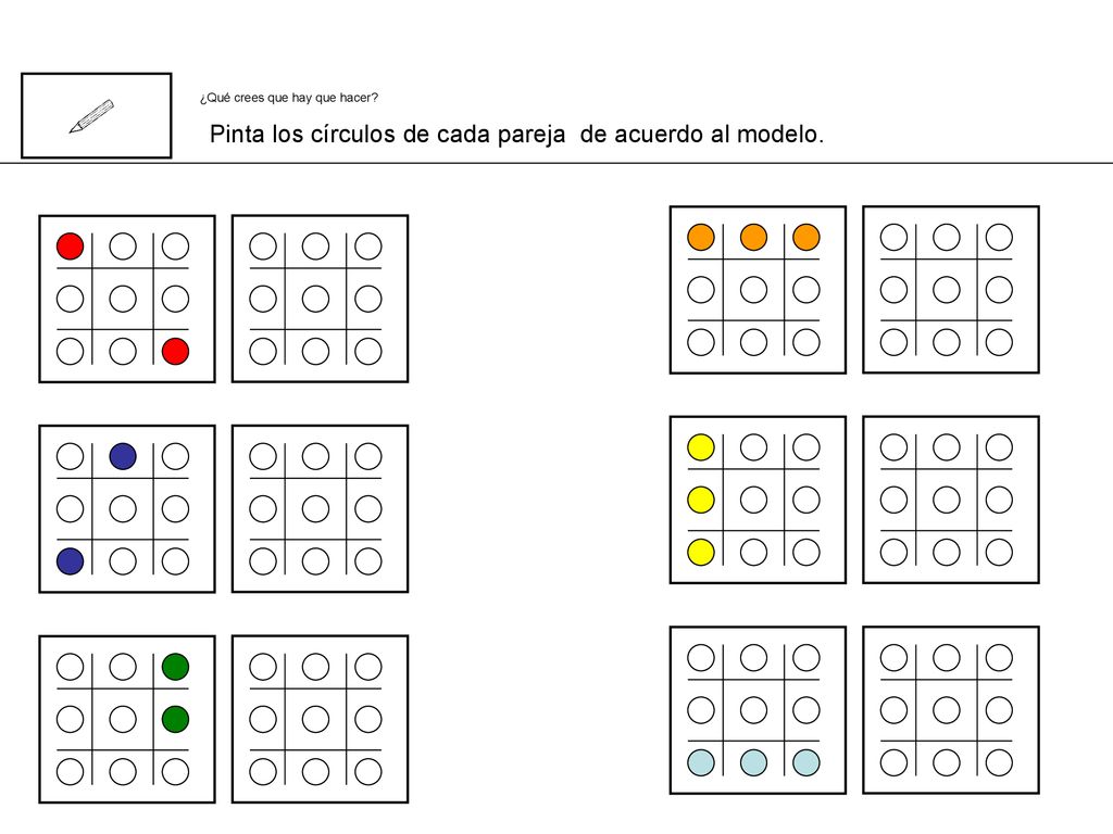 Pinta los círculos de cada pareja de acuerdo al modelo.