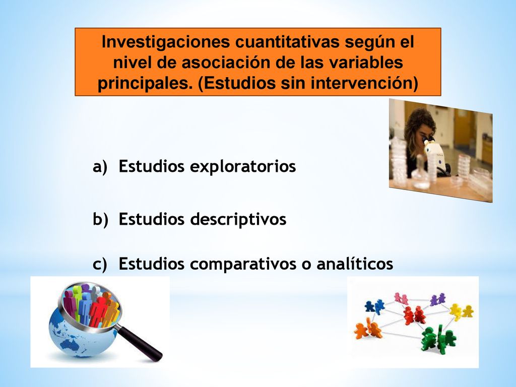 Investigaciones cuantitativas según el nivel de asociación de las variables principales. (Estudios sin intervención)