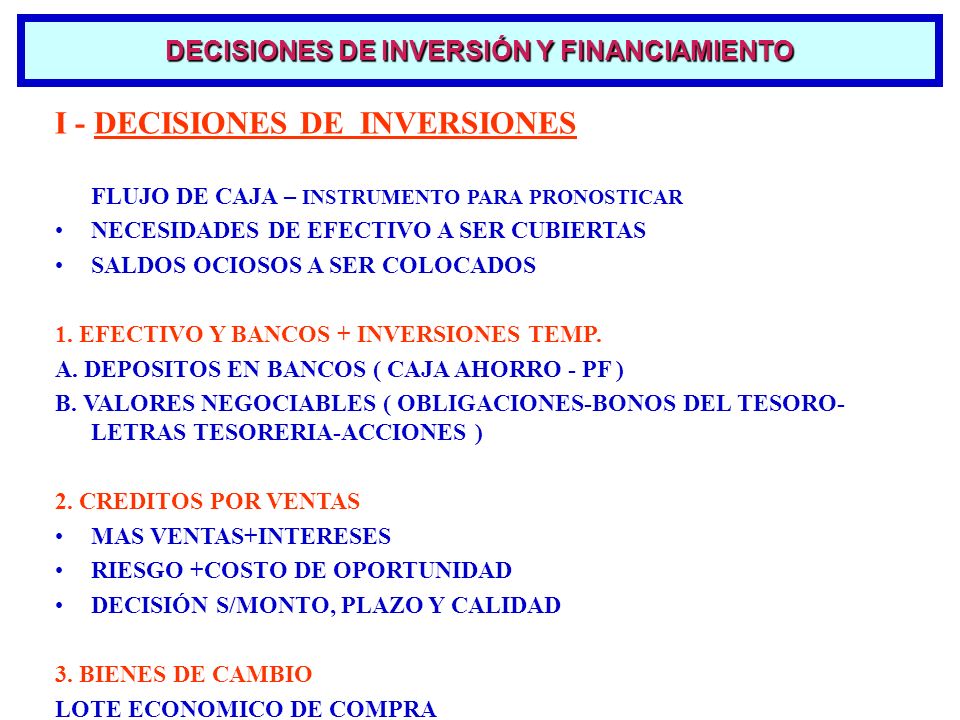 DECISIONES DE INVERSIÓN Y FINANCIAMIENTO