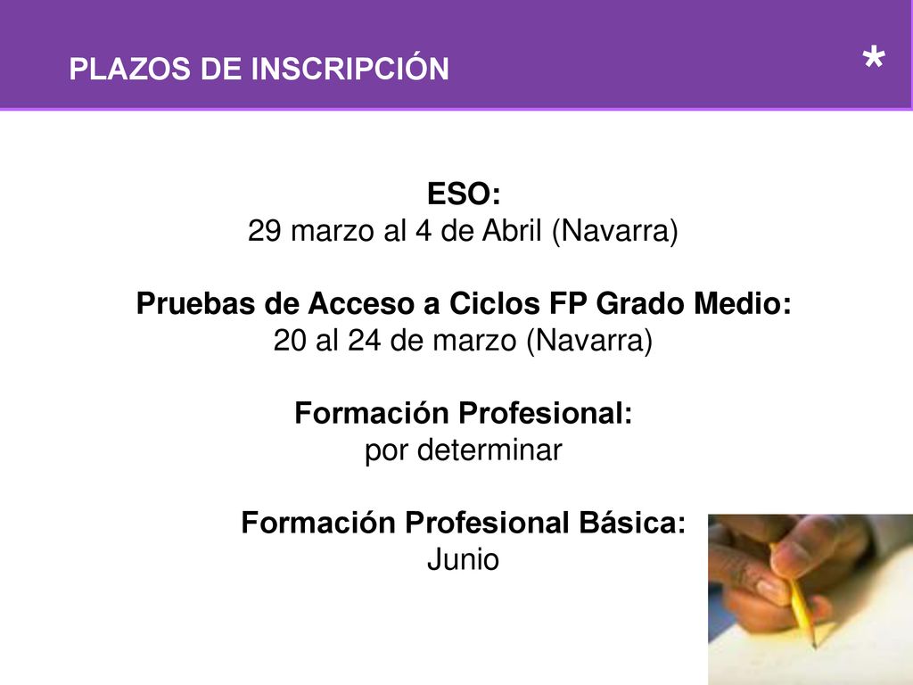 * PLAZOS DE INSCRIPCIÓN ESO: 29 marzo al 4 de Abril (Navarra)