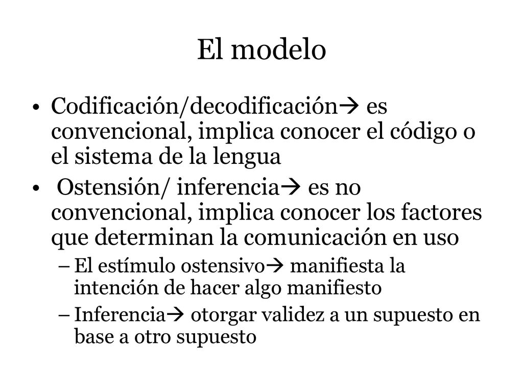 El modelo Codificación/decodificación es convencional, implica conocer el código o el sistema de la lengua.