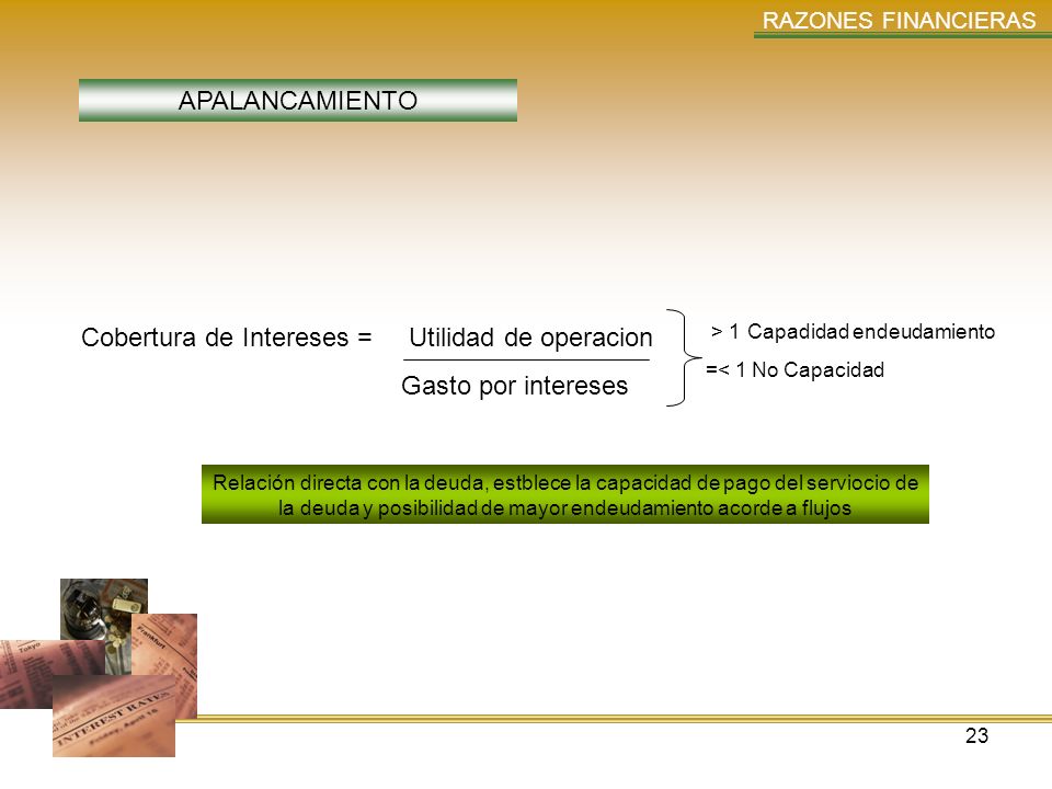 Cobertura de Intereses = Utilidad de operacion Gasto por intereses