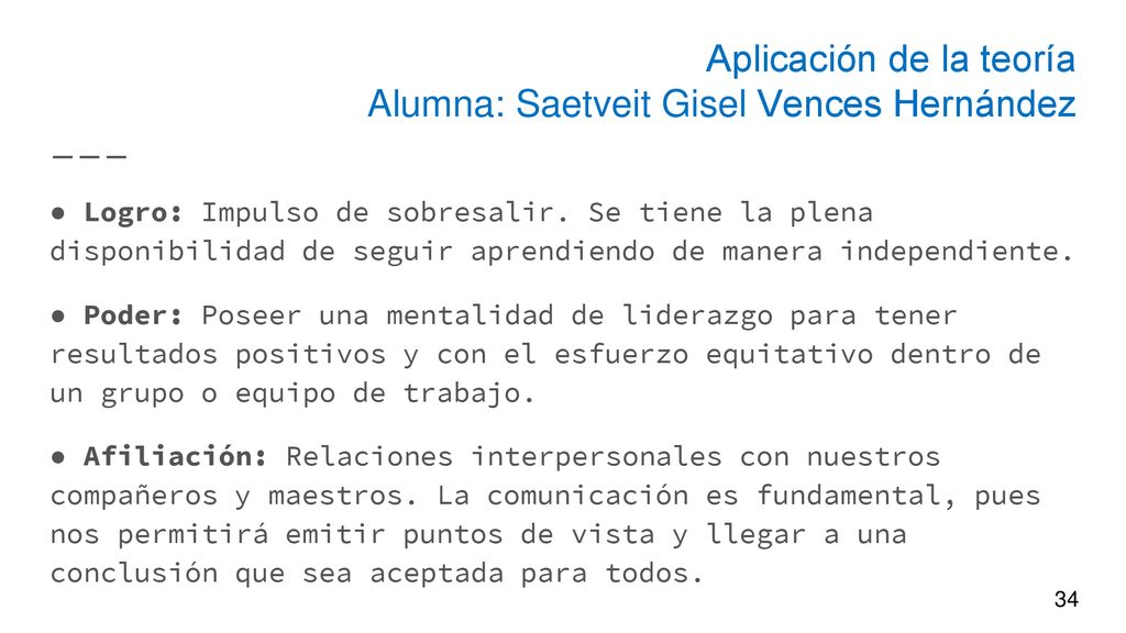 Aplicación de la teoría Alumna: Saetveit Gisel Vences Hernández