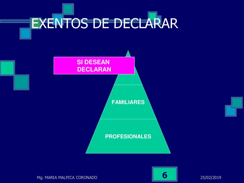 EXENTOS DE DECLARAR SI DESEAN DECLARAN Mg. MARIA MALPICA CORONADO