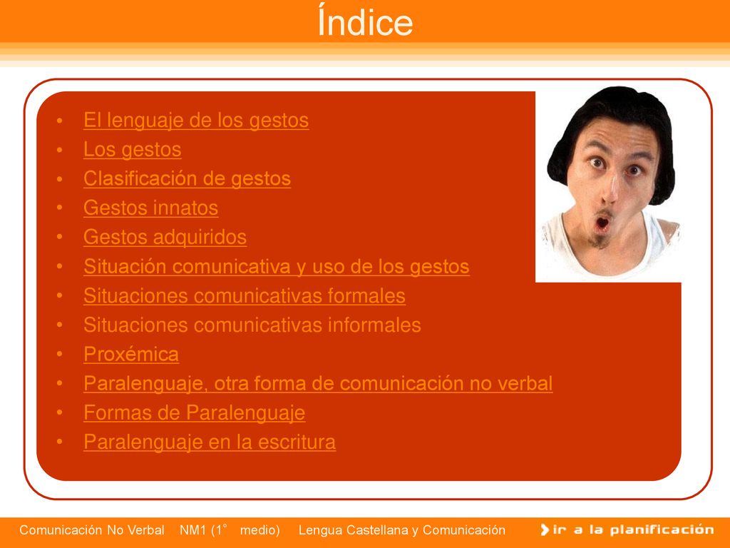 Índice El lenguaje de los gestos Los gestos Clasificación de gestos