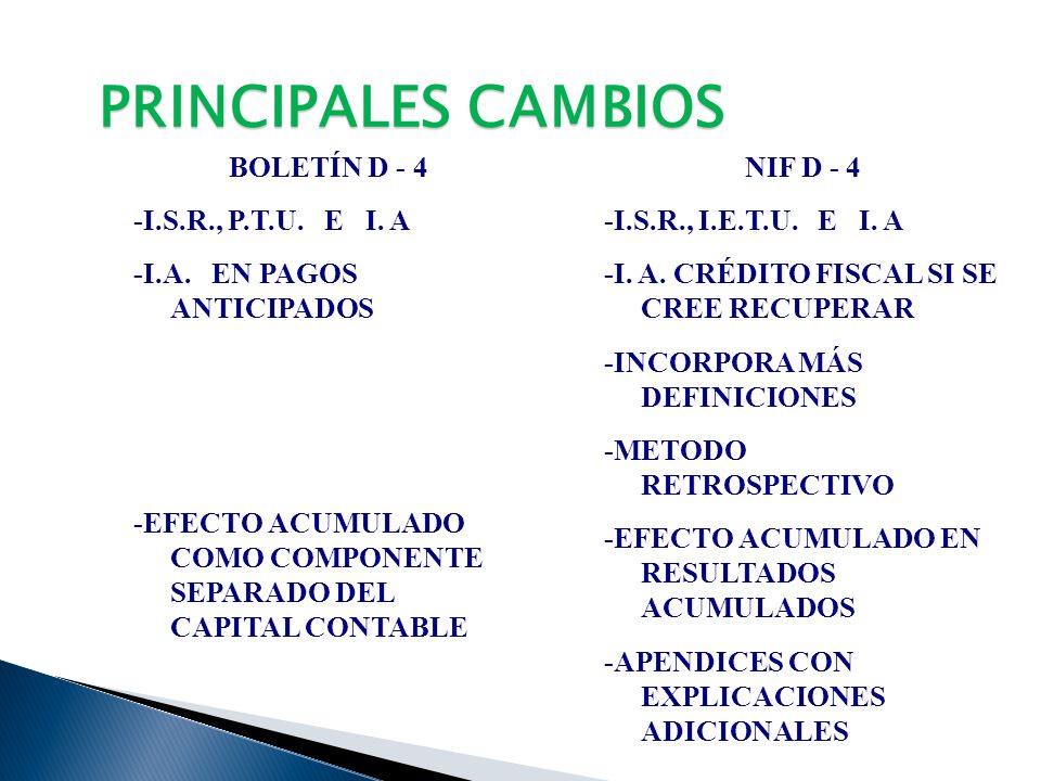 PRINCIPALES CAMBIOS BOLETÍN D - 4 -I.S.R., P.T.U. E I. A