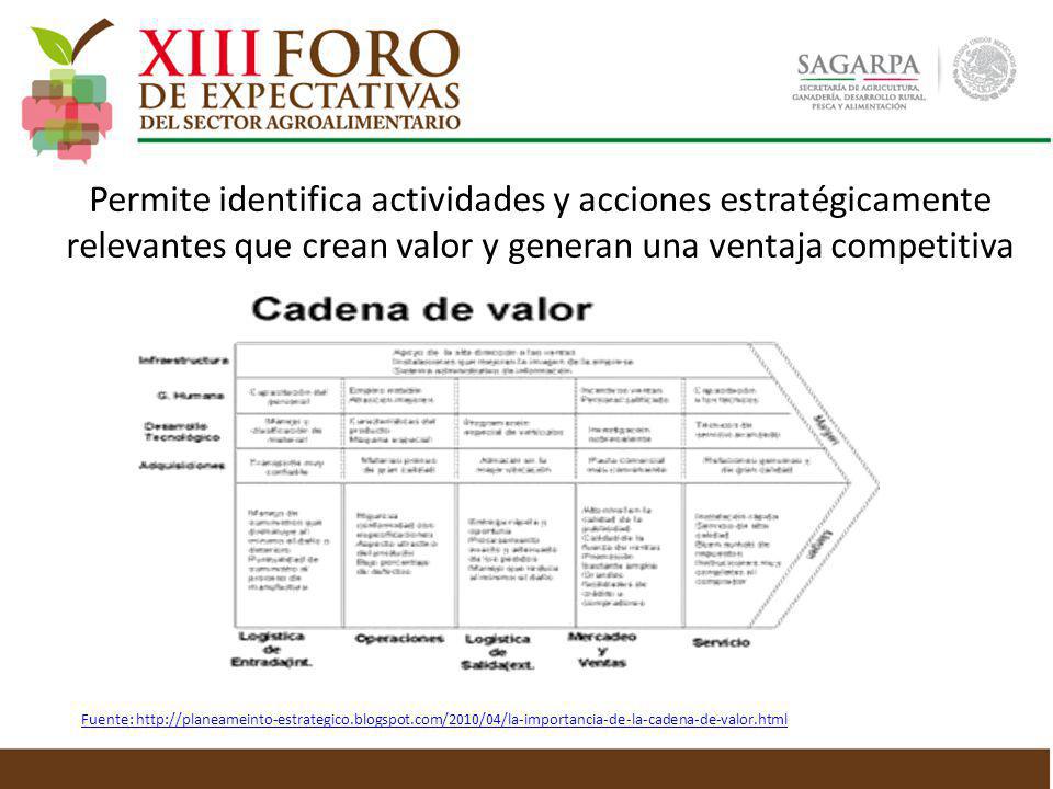 Permite identifica actividades y acciones estratégicamente relevantes que crean valor y generan una ventaja competitiva