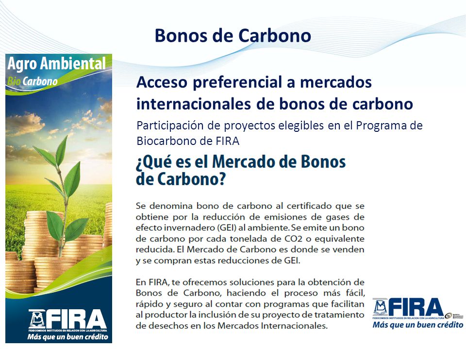 Bonos de Carbono Acceso preferencial a mercados internacionales de bonos de carbono.