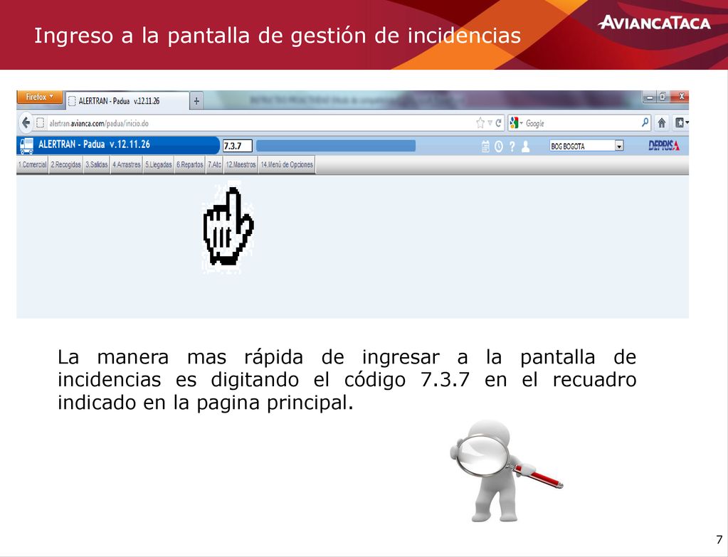 Ingreso a la pantalla de gestión de incidencias