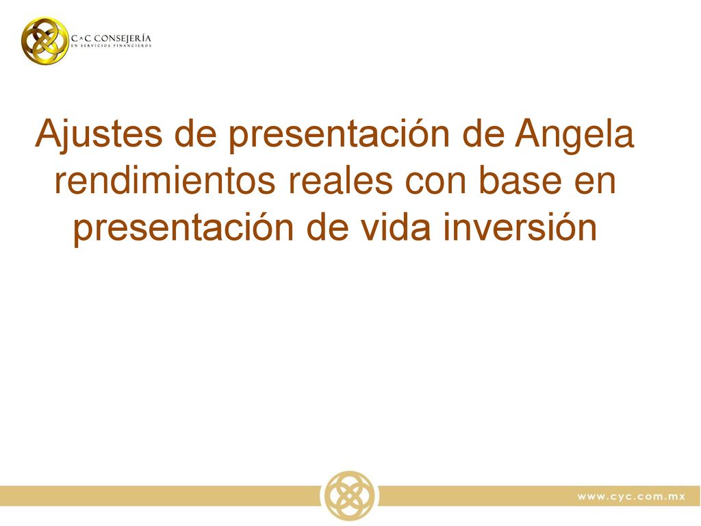 Ajustes de presentación de Angela rendimientos reales con base en presentación de vida inversión