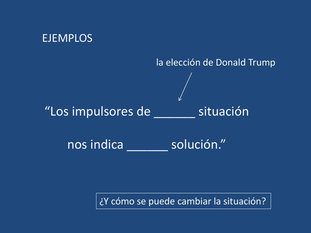 Los impulsores de ______ situación nos indica ______ solución.