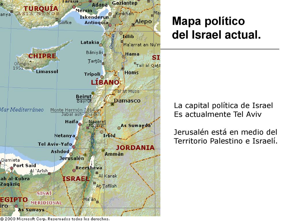 Mapa político del Israel actual. La capital política de Israel
