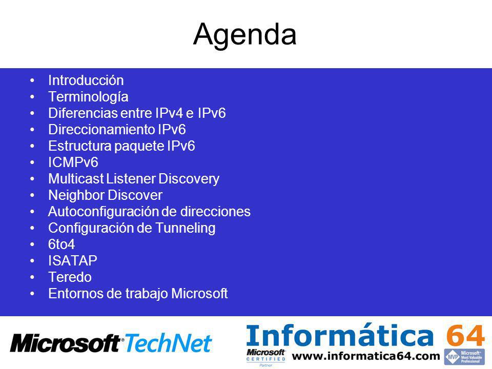 Agenda Introducción Terminología Diferencias entre IPv4 e IPv6