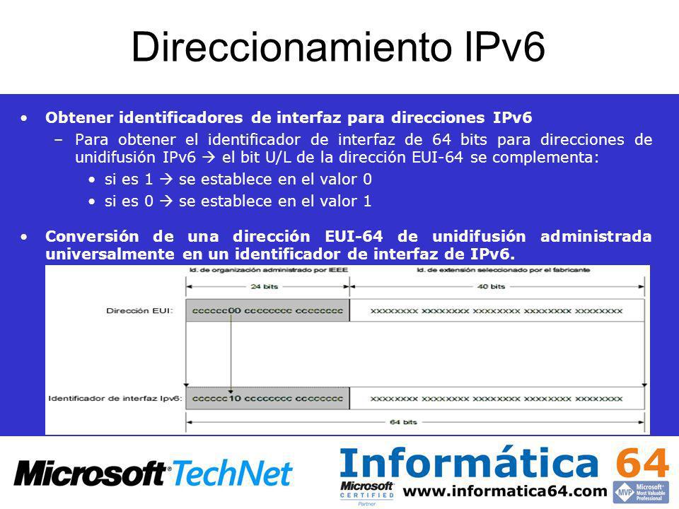 Direccionamiento IPv6 Obtener identificadores de interfaz para direcciones IPv6.